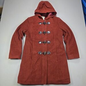 LLBean Bellandi Red Italian Wool Hooded Toggle Coat Womens Size 12 3M Thinsulate